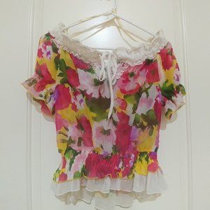 Love Culture Floral Sheer Off the Shoulder Top - S